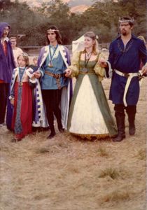 Balin & Lorissa, processing with the King and Queen of the West, Paul and Carol, Likely taken at West Kingdom Purgatorio, 7/30-31/1977