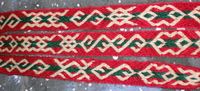 Recreating the 10th century Viking Mammen band woven in 3/1 twill of wool green and red and white linen thread. 2013