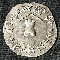 First Dreiburgen Penny minted on site at Dreiburgen Anniversary 1997 by Eadwynne of Runedun