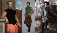 1560-70 Italian men's garb: From inspiration painting to my design to finished product. The fabric was silk with the chemises [male & female] made from linen. (2011)
