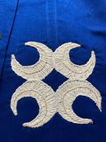 Close up of embroidery on Market Bag for Queen Drada. (1/8/2022)