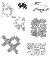 Fig. 13 Designs taken from a sampler made in 1598, showing interlace, flora, and animal designs popular in the 16th century.