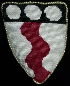 Edward Oakenheart Argent, a pile wavy gules, on a chief sable, three plates. Sir Edward Oakenheart was knighted by Their Majesties of Caid, Patrick and Kara, 3/6/2010.