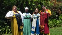 Hogwarts House themed Viking garb, sewn by the wearers, 2016