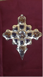 French/Byzantine cross inspired by reliquary. Silver, Amethyst and Citrine. Made for Blåtand Artisan Challenge of Caid in 2020.