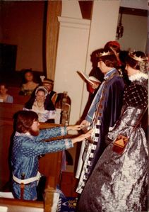 002 - The knighting of AEthelred the Jute by Their Majesties Balin of Tor and Amsha al Sirhan - 05/31/1980