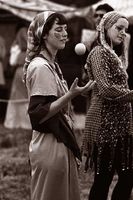 Jugglers including Sapphira of Alexandria, rear, at Caid Atenveldt War 1978, Glen Helen Regional Park, October 21