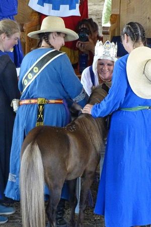 June 26, 2016 - Angel being dubed Primus Equus Caidus with her family at Grand Court at the SCA 50 Year Celebration.