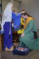 Beorn receiving the Duellist from HRM Róisín, Festival of the Rose, Calafia, 2025. Photo by Duchess Kara the Twin of Kelton