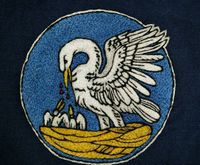Hand embroidered Pelican for Mistress Baroness Ceara ingen Chonaill - Cotton thread on Linen. Split stitch.
