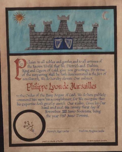 File:HarpArgent Philippe Lyon de Marsailles Art by Sir Charles of Dublin Calligraphy by Caedmon Gordon.jpg
