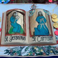 Edible Manuscript featuring St. Corrigan the Lost and Saint Geronimus for Dreiburgen Yule.