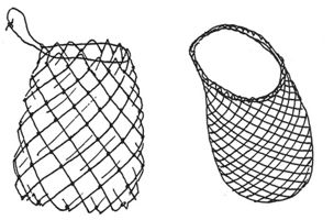 Fig. 10. A netted drawstring bag, and a snood wit crocheted edge
