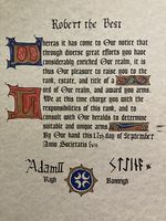 Lord Robert the Best received an Award of Arms from their Royal Majesties Adam II and Stæina II at Angels Anniversary Summer A.S. LVII.