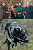 From left to right, Eadwynne of Runedun, Elzbeta Belz Bear-Crusher, Malcolm Alberic, and Darius von Tannenberg; There had been a terrorist attack in Oslo and there was a request for steel roses to be added as part of the memorial. We as Dreiburgen blacksmiths made roses for the memorial. It is a reminder that what we do can make the real world a little better. The rose at the bottom was my contribution. Dreiburgen Yule 2009