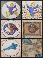 "Hybrid animal with human arms raised," "An Asp," and "Fish"